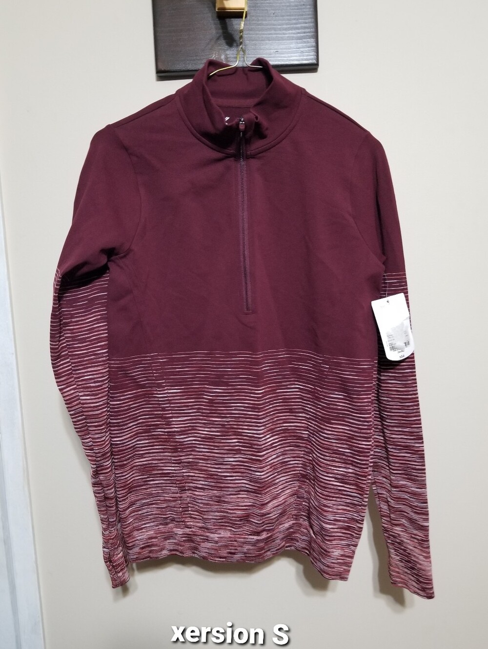 Xersion Pullover Small, Maroon Half-Zip Heathered Stripe Hem Nwtag